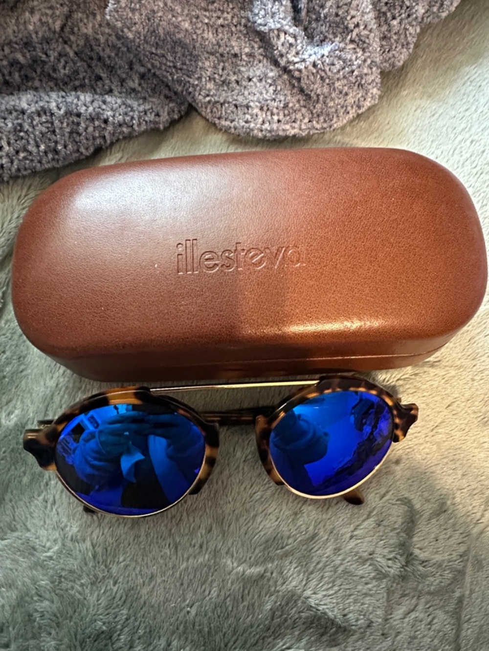 Illesteva Tortoise Frame Sunglasses with Blue Mirror Lenses